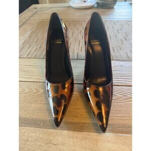 Stuart Weitzman Black Cheetah patten leather pumps